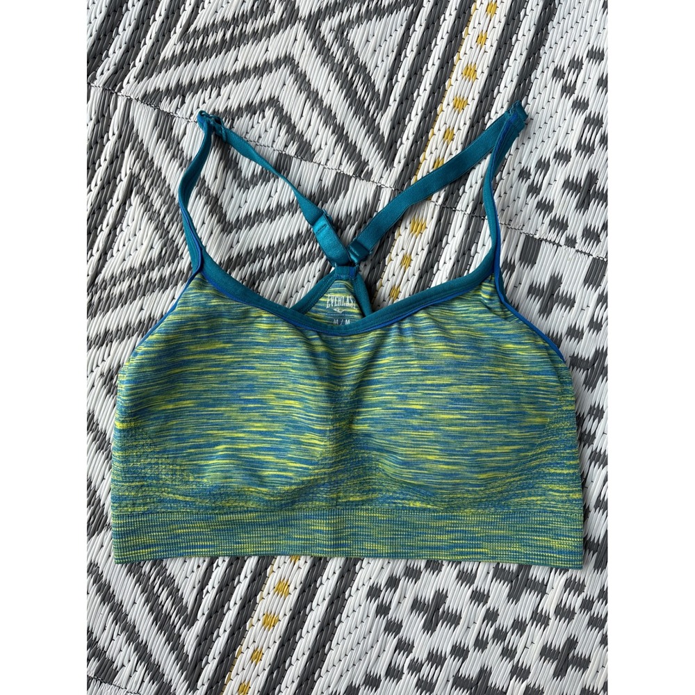 Everlast Womens Seamless Space Dye Sports Bra Teal Green Yellow Adjustable M